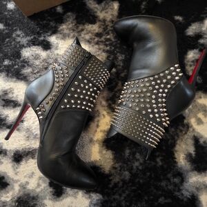 Christian Louboutin Black and Silver Studded Heeled Boots